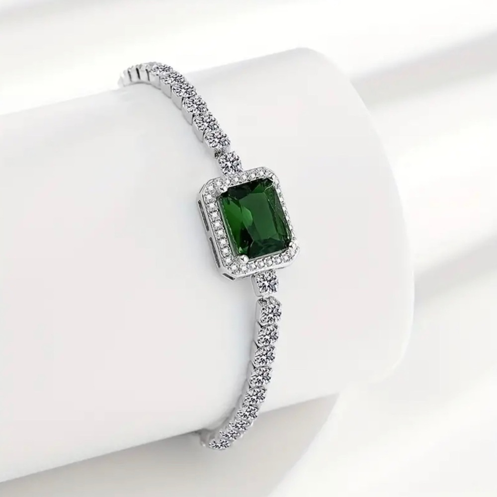 925 Sterling Silver Vintage Luxury Green Stone Bracelet By North Jewelry - Picture 3 of 5